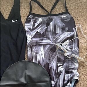 Nike Black and Gray One Piece Swimsuit